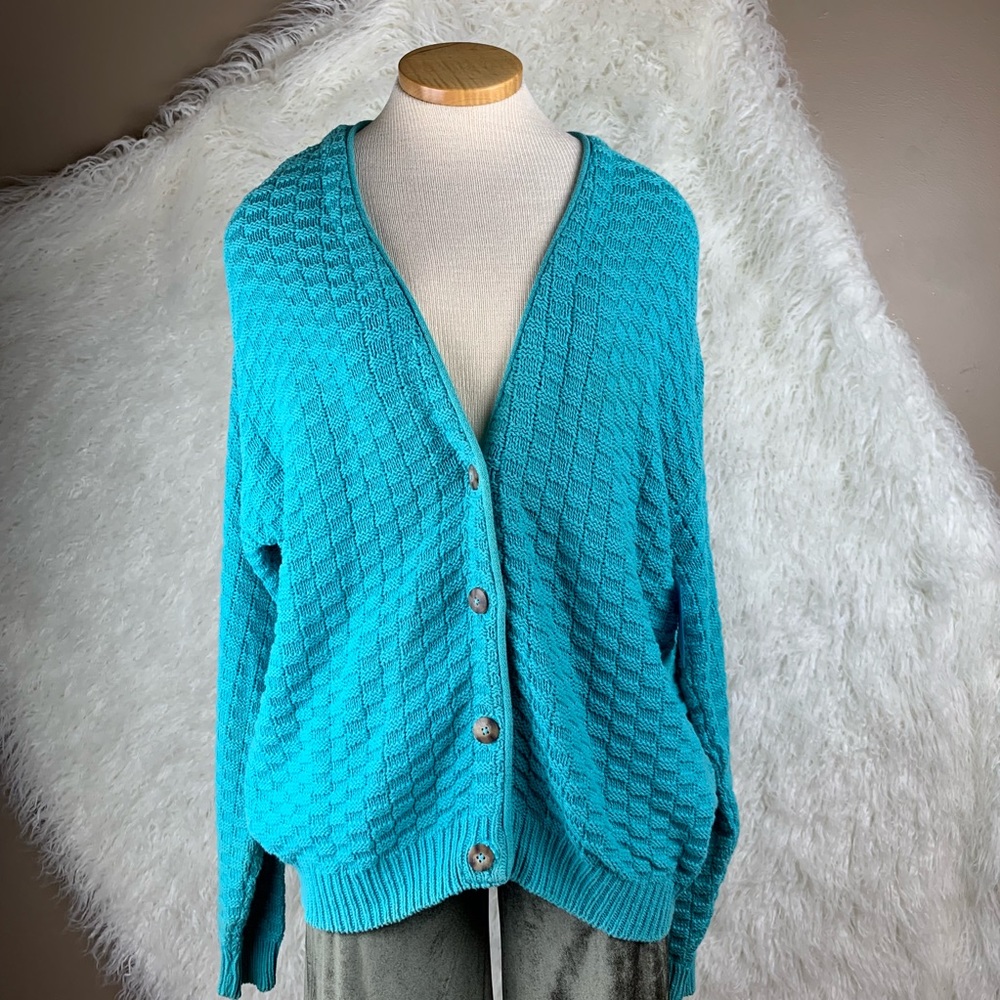 Vintage Lands End teal oversized sweater cardigan